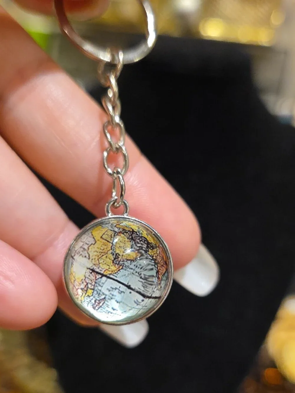 Source Unknown Silver Keychain with Iridescent Multicolor Pendant